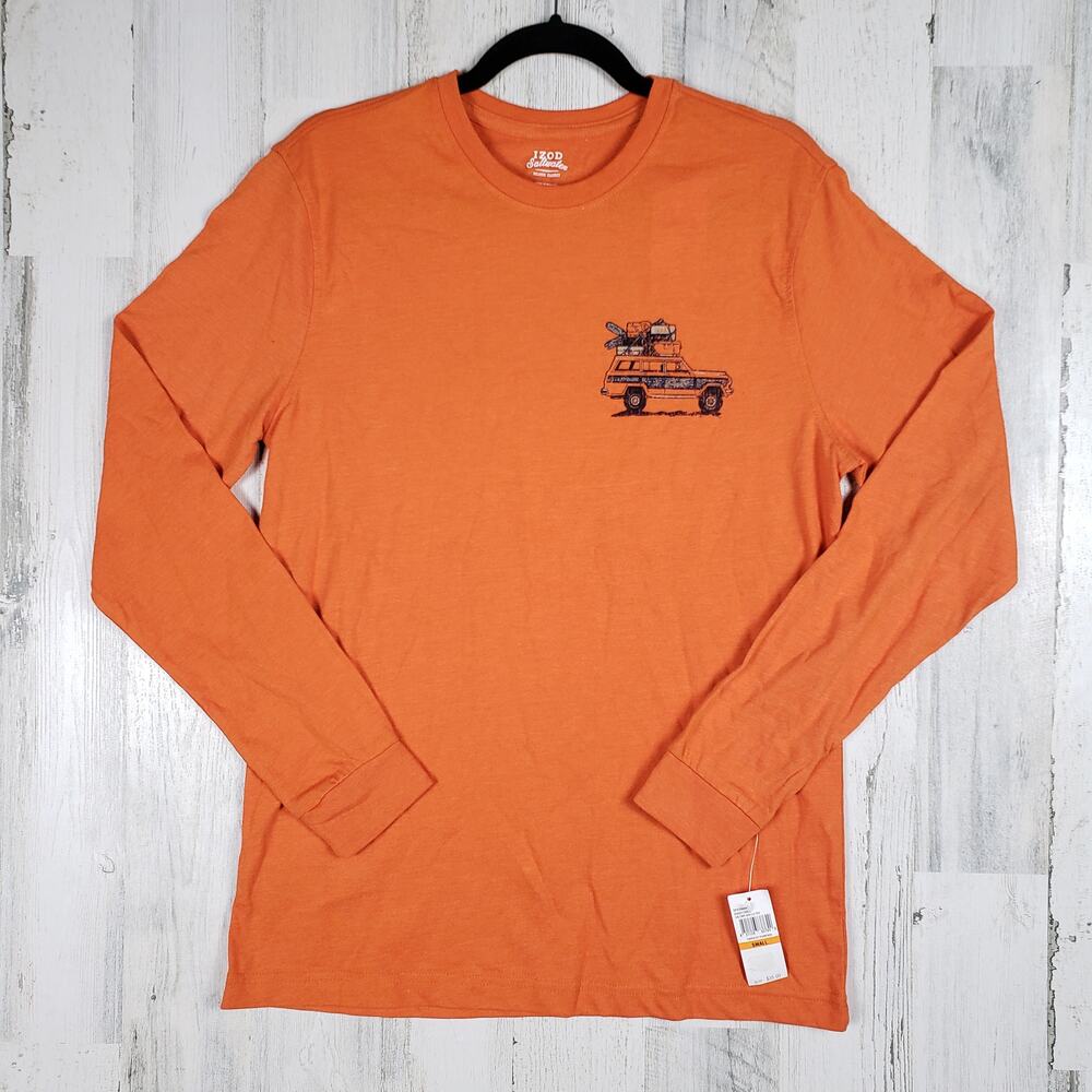 NWT Izod Saltwater Graphic Harvest Orange Jeep Long Sleeve Tee Men's Size Small
